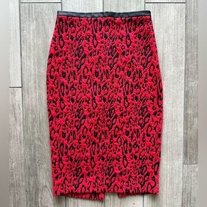 Express midi red and black pencil skirt